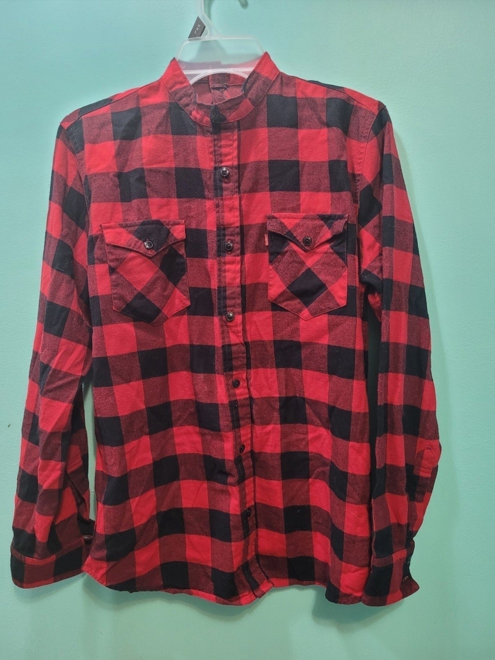 Men's Red and Black Buffalo Check Button-Down Shirt